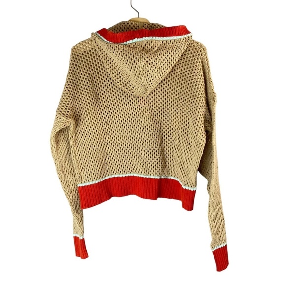 525 - Colorblock Henley Crochet Hoodie in Toast Size XS - Picture 4 of 7
